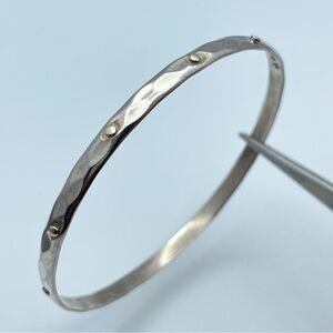 Cute Hammered Metal Bangle with Silver Dot Accents, Size 8